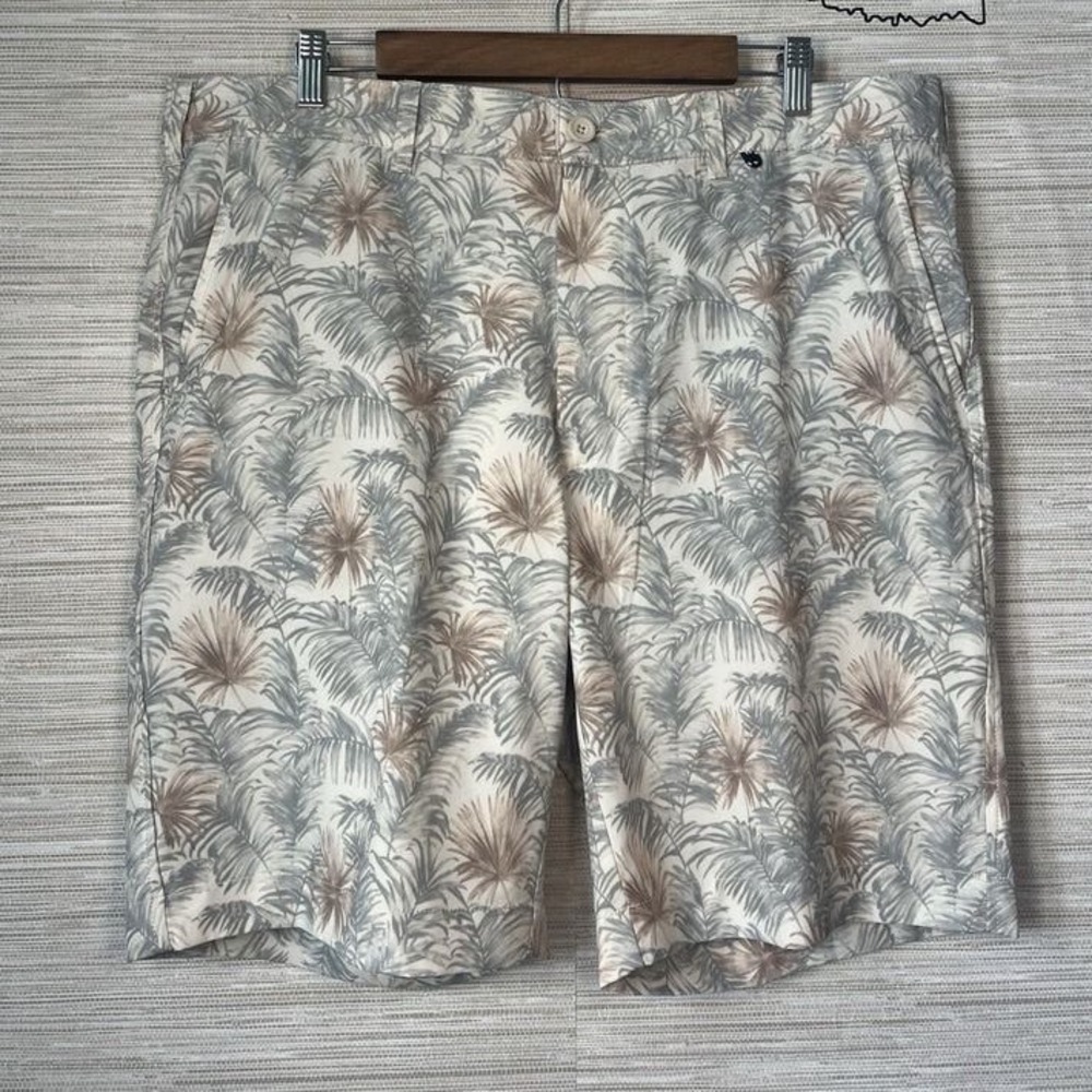 V46 Golf Shorts Mens 38 Tan Tropical Palm Leaf Print Performance Stretch